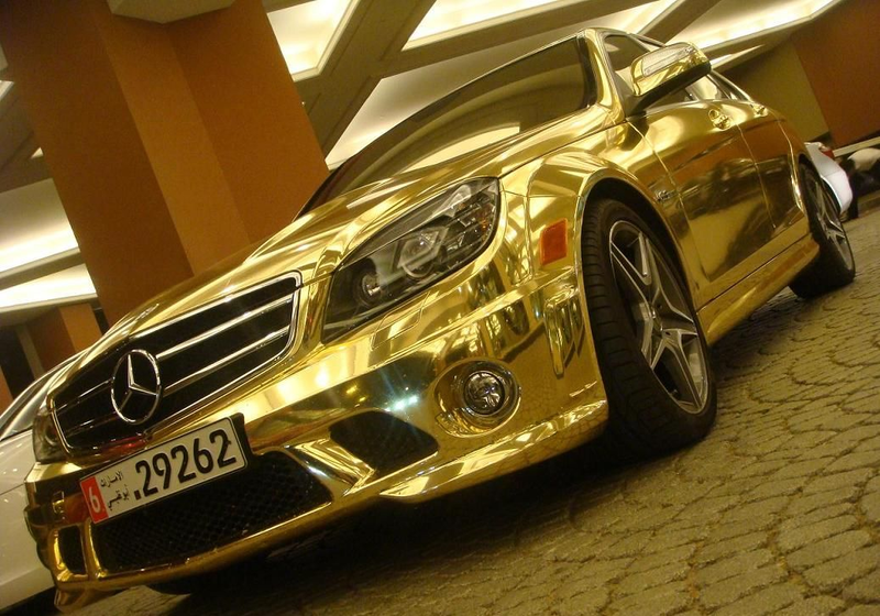 Illustration for article titled Gold Chromed Mercedes C63 AMG Pushes Excess Higher